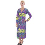 vibrant abstract floral/rainbow color Velvet Maxi Wrap Dress