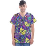 vibrant abstract floral/rainbow color Men s V-Neck Scrub Top