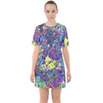 vibrant abstract floral/rainbow color Sixties Short Sleeve Mini Dress