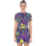 vibrant abstract floral/rainbow color Drop Hem Mini Chiffon Dress
