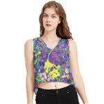 vibrant abstract floral/rainbow color V-Neck Cropped Tank Top