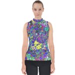 vibrant abstract floral/rainbow color Mock Neck Shell Top