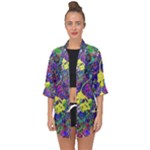 vibrant abstract floral/rainbow color Open Front Chiffon Kimono