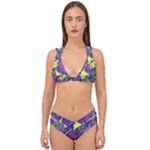 vibrant abstract floral/rainbow color Double Strap Halter Bikini Set