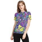 vibrant abstract floral/rainbow color Women s Short Sleeve Rash Guard