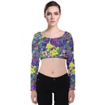 vibrant abstract floral/rainbow color Velvet Long Sleeve Crop Top