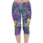 vibrant abstract floral/rainbow color Velvet Capri Leggings 