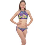 vibrant abstract floral/rainbow color Cross Front Halter Bikini Set