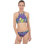 vibrant abstract floral/rainbow color Racer Front Bikini Set