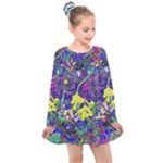 vibrant abstract floral/rainbow color Kids  Long Sleeve Dress