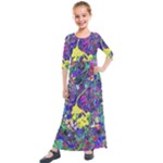 vibrant abstract floral/rainbow color Kids  Quarter Sleeve Maxi Dress