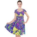 vibrant abstract floral/rainbow color Cap Sleeve Midi Dress