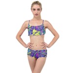 vibrant abstract floral/rainbow color Layered Top Bikini Set
