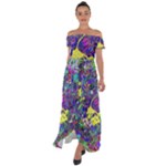 vibrant abstract floral/rainbow color Off Shoulder Open Front Chiffon Dress