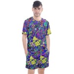 vibrant abstract floral/rainbow color Men s Mesh Tee and Shorts Set