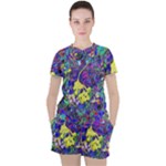 vibrant abstract floral/rainbow color Women s Tee and Shorts Set