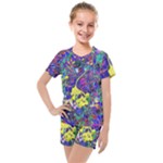 vibrant abstract floral/rainbow color Kids  Mesh Tee and Shorts Set
