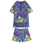 vibrant abstract floral/rainbow color Kids  Swim Tee and Shorts Set
