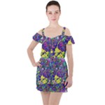 vibrant abstract floral/rainbow color Ruffle Cut Out Chiffon Playsuit