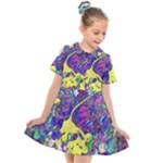 vibrant abstract floral/rainbow color Kids  Short Sleeve Shirt Dress