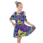 vibrant abstract floral/rainbow color Kids  Shoulder Cutout Chiffon Dress