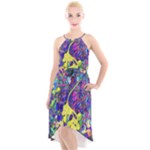 vibrant abstract floral/rainbow color High-Low Halter Chiffon Dress 