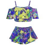 vibrant abstract floral/rainbow color Kids  Off Shoulder Skirt Bikini
