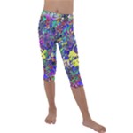 vibrant abstract floral/rainbow color Kids  Lightweight Velour Capri Leggings 