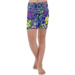 vibrant abstract floral/rainbow color Kids  Lightweight Velour Capri Yoga Leggings