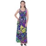 vibrant abstract floral/rainbow color Sleeveless Velour Maxi Dress