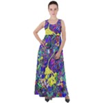 vibrant abstract floral/rainbow color Empire Waist Velour Maxi Dress