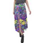 vibrant abstract floral/rainbow color Velour Split Maxi Skirt