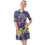 vibrant abstract floral/rainbow color Belted Shirt Dress