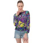 vibrant abstract floral/rainbow color Banded Bottom Chiffon Top