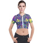 vibrant abstract floral/rainbow color Short Sleeve Cropped Jacket