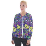 vibrant abstract floral/rainbow color Velvet Zip Up Jacket