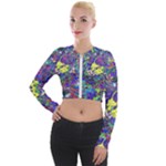 vibrant abstract floral/rainbow color Long Sleeve Cropped Velvet Jacket