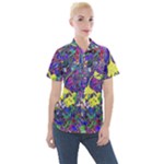vibrant abstract floral/rainbow color Women s Short Sleeve Pocket Shirt