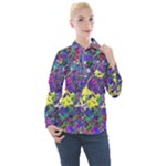 vibrant abstract floral/rainbow color Women s Long Sleeve Pocket Shirt