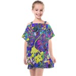 vibrant abstract floral/rainbow color Kids  One Piece Chiffon Dress