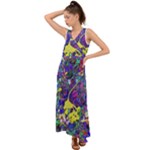 vibrant abstract floral/rainbow color V-Neck Chiffon Maxi Dress