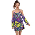 vibrant abstract floral/rainbow color Kimono Sleeves Boho Dress