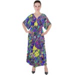 vibrant abstract floral/rainbow color V-Neck Boho Style Maxi Dress