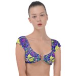 vibrant abstract floral/rainbow color Cap Sleeve Ring Bikini Top