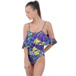 vibrant abstract floral/rainbow color Drape Piece Swimsuit