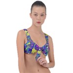 vibrant abstract floral/rainbow color Front Tie Bikini Top