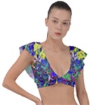vibrant abstract floral/rainbow color Plunge Frill Sleeve Bikini Top