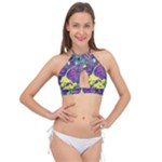 vibrant abstract floral/rainbow color Cross Front Halter Bikini Top
