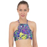vibrant abstract floral/rainbow color Racer Front Bikini Top