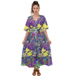 vibrant abstract floral/rainbow color Kimono Sleeve Boho Dress